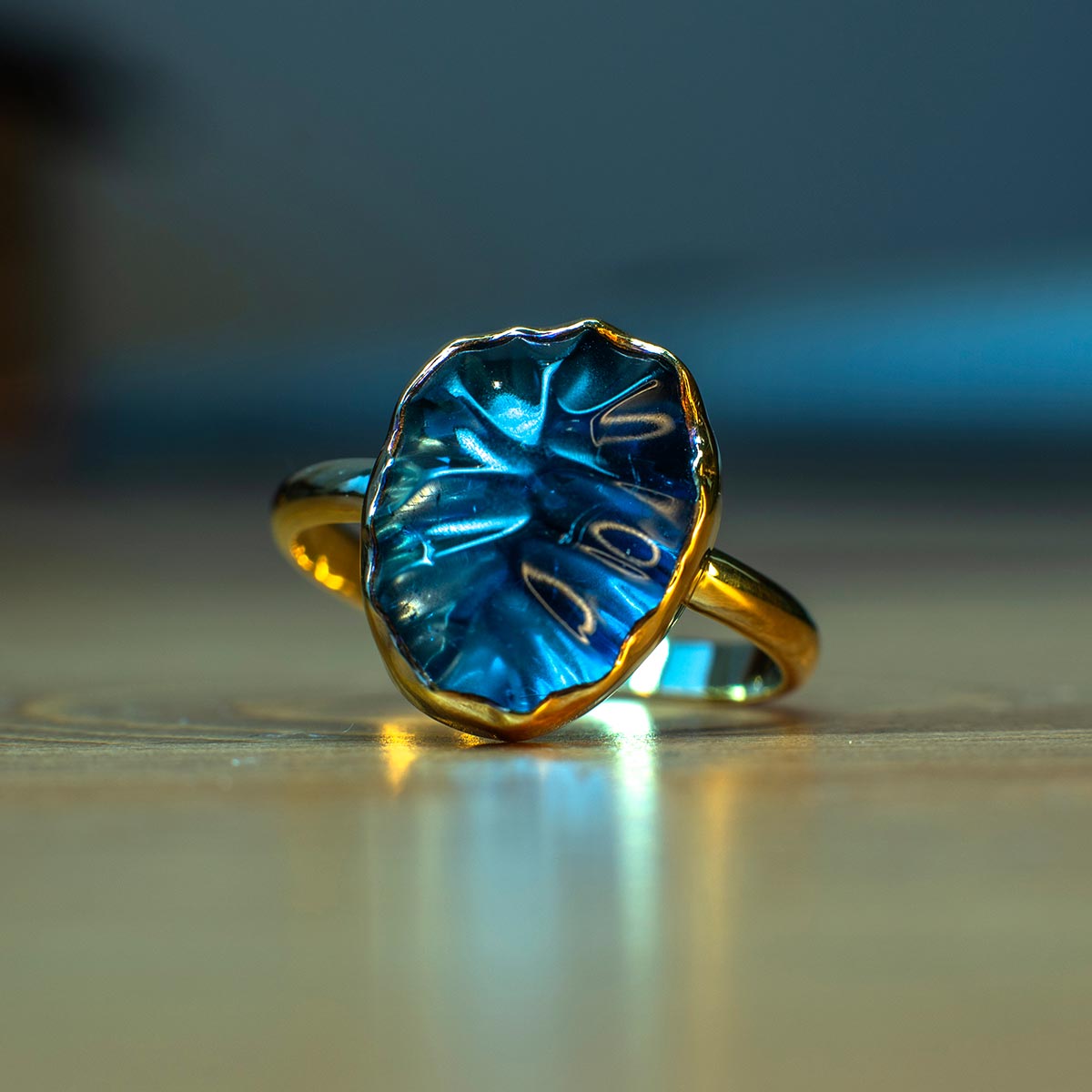 London Blue Topaz Ring Handmade in solid Gold - YORGOS EFRAIMIS ...